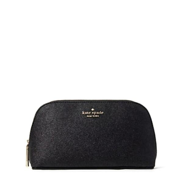 KATE SPADE COSMETIC CASE BLACK SHIMMY GLITTER NEW! - Picture 1 of 6
